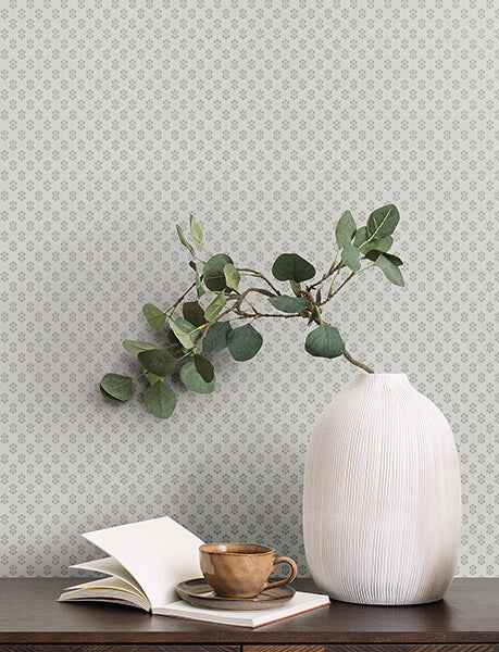 Brioni Cream Floral Stamp Wallpaper - York Wallcoverings - VP1396