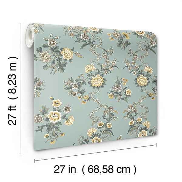 Genevieve Harbor Blue Floral Trail Wallpaper - York Wallcoverings - VP1422 - York Wallcoverings Wallpaper