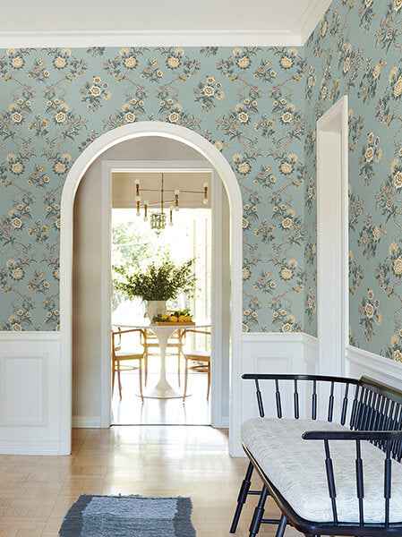 Genevieve Harbor Blue Floral Trail Wallpaper - York Wallcoverings - VP1422 - York Wallcoverings Wallpaper