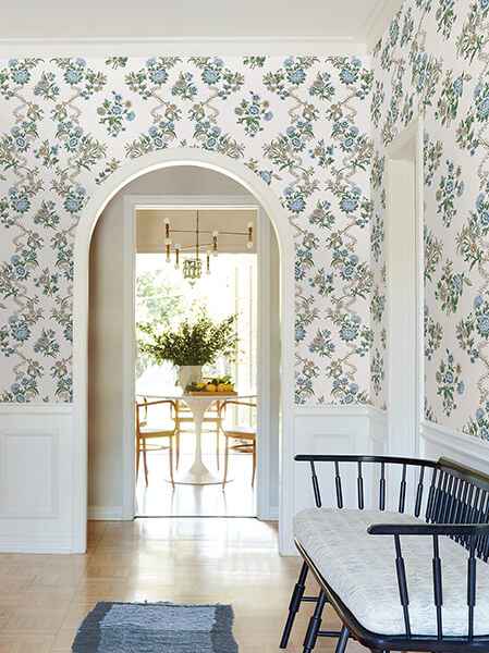 Genevieve Sapphire Floral Trail Wallpaper - York Wallcoverings - VP1423 - York Wallcoverings Wallpaper