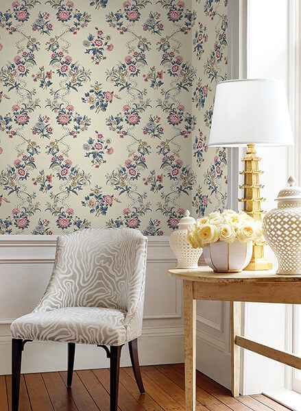 Genevieve Rose Floral Trail Wallpaper - York Wallcoverings - VP1424