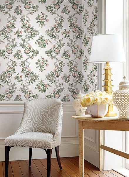 Genevieve Blush Floral Trail Wallpaper - York Wallcoverings - VP1425