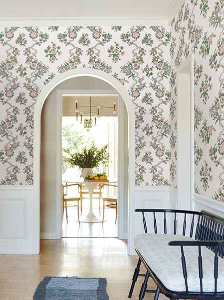 Genevieve Blush Floral Trail Wallpaper - York Wallcoverings - VP1425 - York Wallcoverings Wallpaper