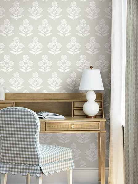 Souci Beige Marigolds Wallpaper - York Wallcoverings - VP1433