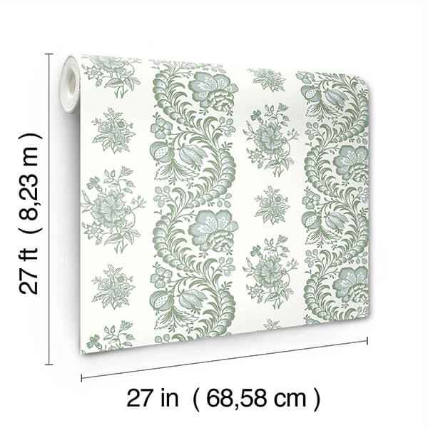 Beaumont Green Floral Stripe Wallpaper - York Wallcoverings - VP1301 - York Wallcoverings Wallpaper
