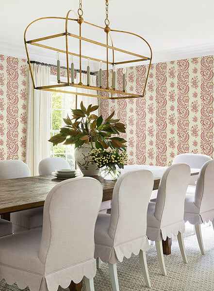 Beaumont Ruby Floral Stripe Wallpaper - York Wallcoverings - VP1304