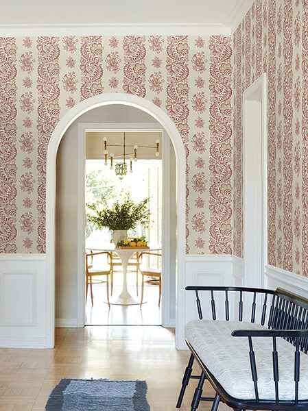 Beaumont Ruby Floral Stripe Wallpaper - York Wallcoverings - VP1304 - York Wallcoverings Wallpaper