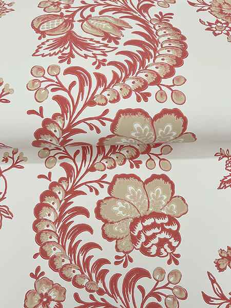 Beaumont Ruby Floral Stripe Wallpaper - York Wallcoverings - VP1304 - York Wallcoverings Wallpaper