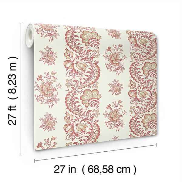 Beaumont Ruby Floral Stripe Wallpaper - York Wallcoverings - VP1304 - York Wallcoverings Wallpaper