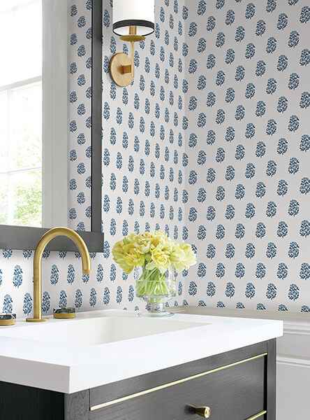 Sylvie Blue Floral Wallpaper - York Wallcoverings - VP1384 - York Wallcoverings Wallpaper
