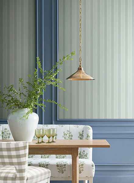 Tilford Blue Awning Stripe Wallpaper - York Wallcoverings - VP1375 - York Wallcoverings Wallpaper