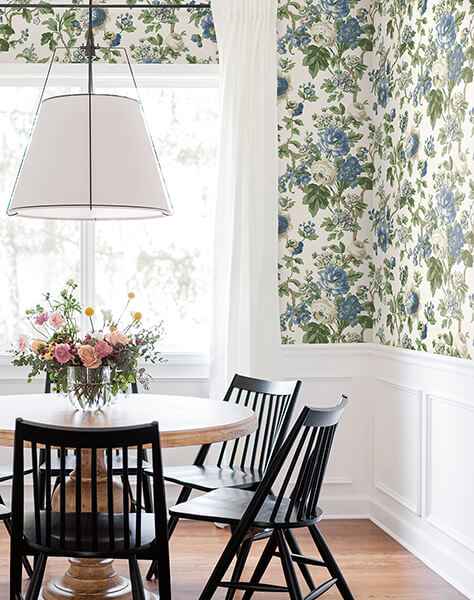 Beatrix Blue Vintage Floral Wallpaper - York Wallcoverings - VP1352