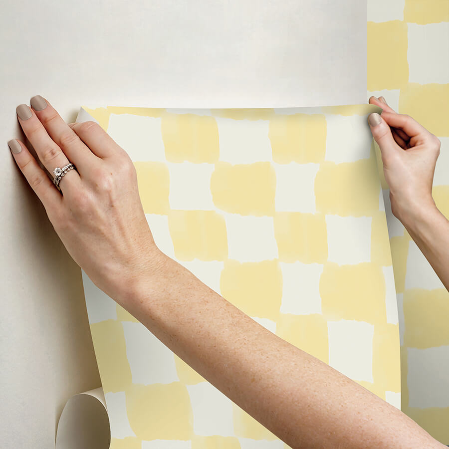 mr-kate-tess-watercolor-checker-pale-yellow-peel-and-stick-wallpaper-york-wallcoverings-rmws1317 - York Wallcoverings Wallpaper