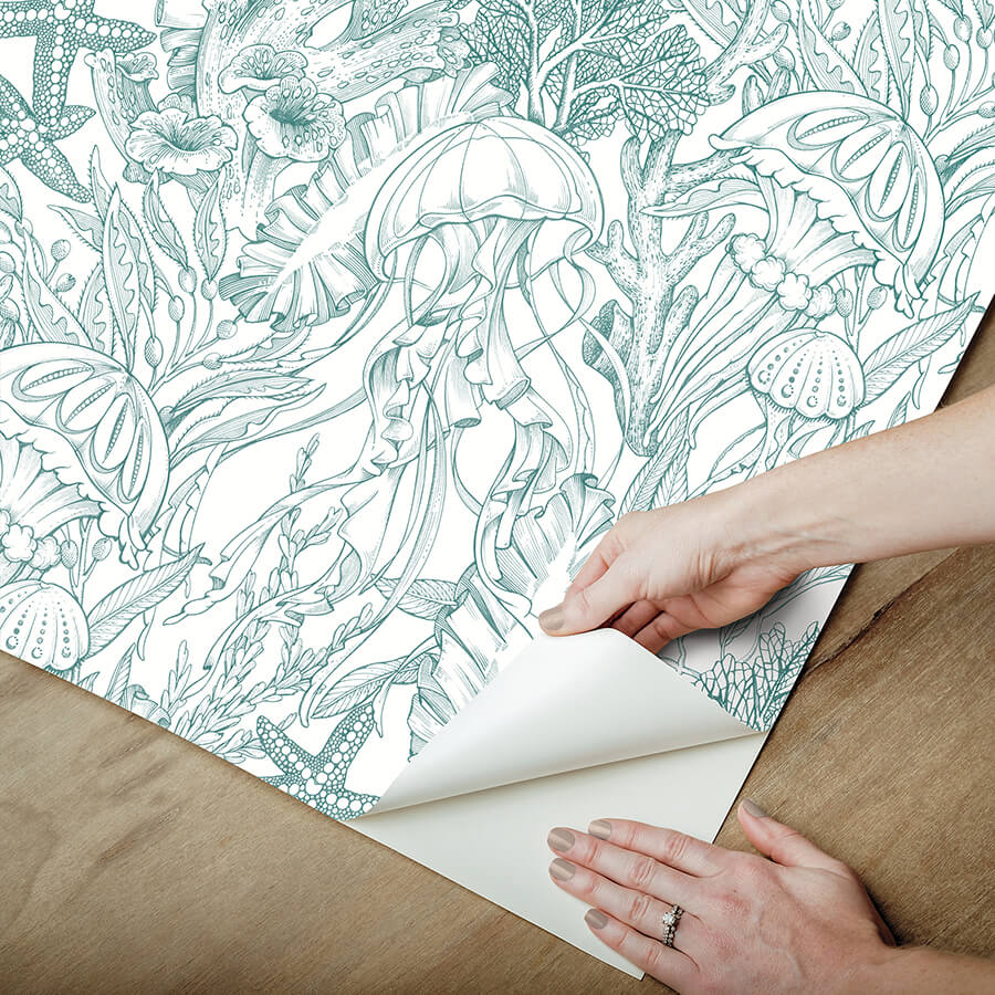 under-the-sea-teal-peel-and-stick-wallpaper-york-wallcoverings-nus6495 - York Wallcoverings Wallpaper