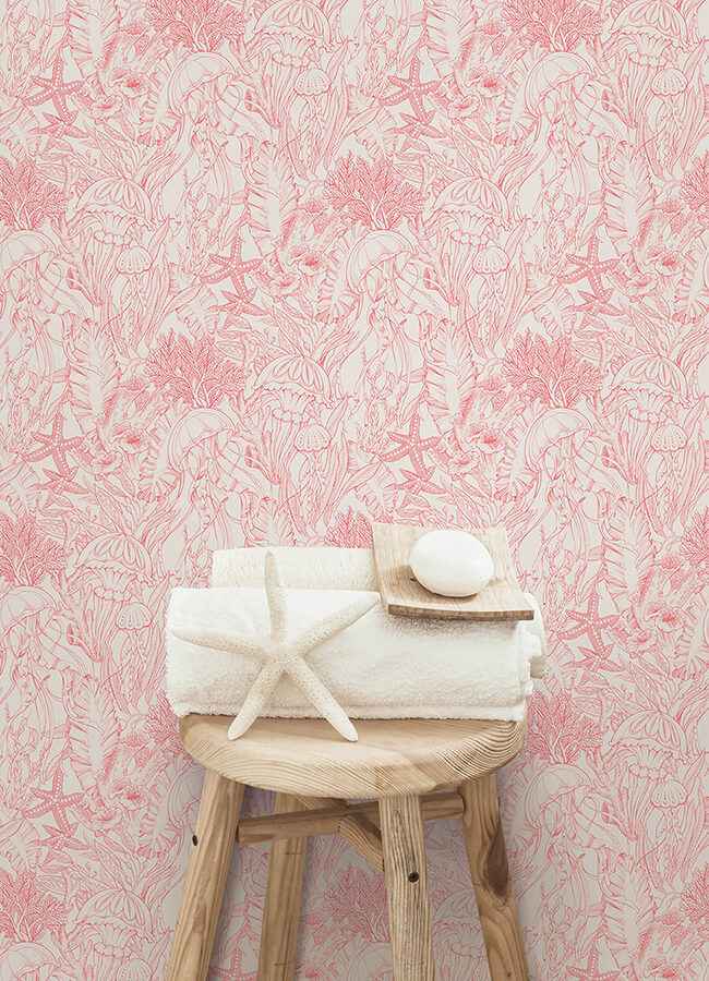 Under the Sea Coral Peel and Stick Wallpaper - York Wallcoverings - NUS6496 - York Wallcoverings Wallpaper