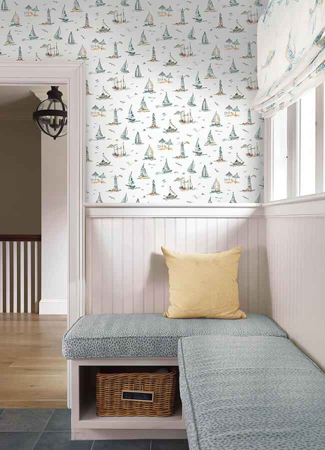 Set Sail Blue Green Peel and Stick Wallpaper - York Wallcoverings - NUS6497 - York Wallcoverings Wallpaper