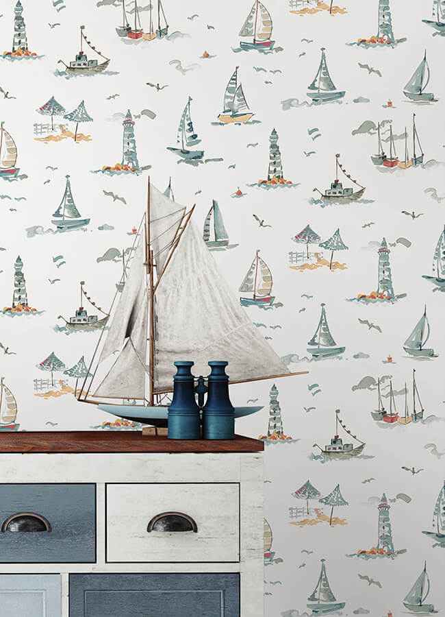Set Sail Blue Green Peel and Stick Wallpaper - York Wallcoverings - NUS6497 - York Wallcoverings Wallpaper