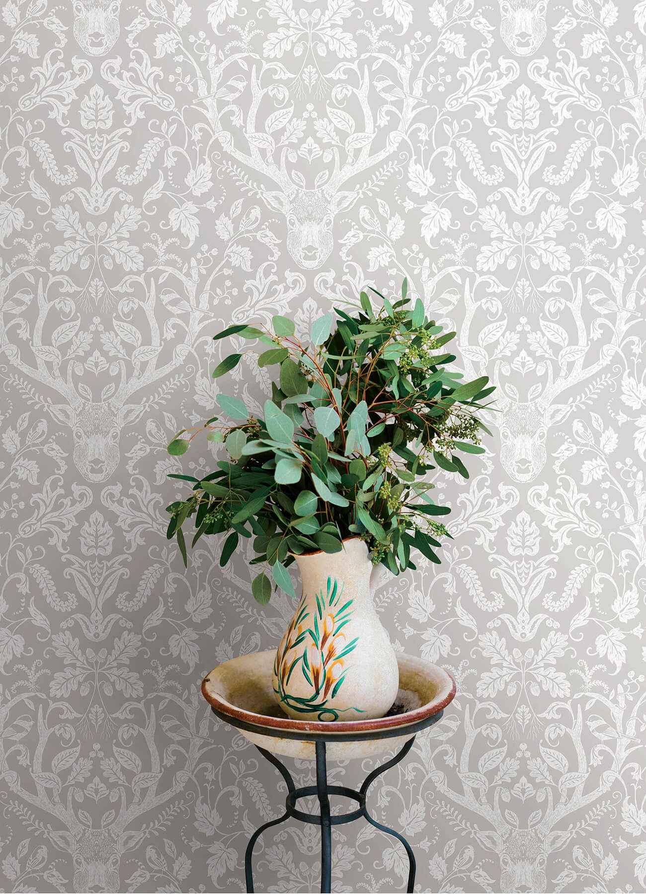 Kiwassa Grey Antler Damask Wallpaper - York Wallcoverings - 4169-12701 - York Wallcoverings Wallpaper
