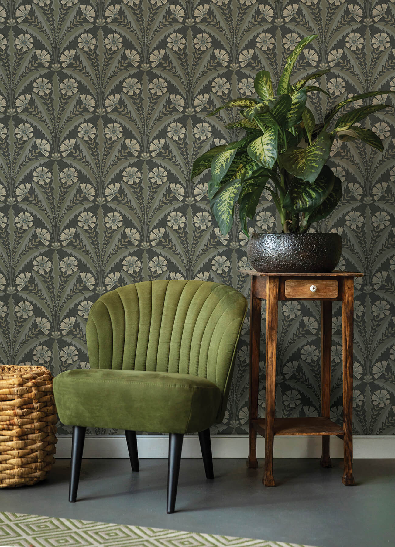 tap-root-charcoal-floral-damask-wallpaper-york-wallcoverings-4169-27601 - York Wallcoverings Wallpaper