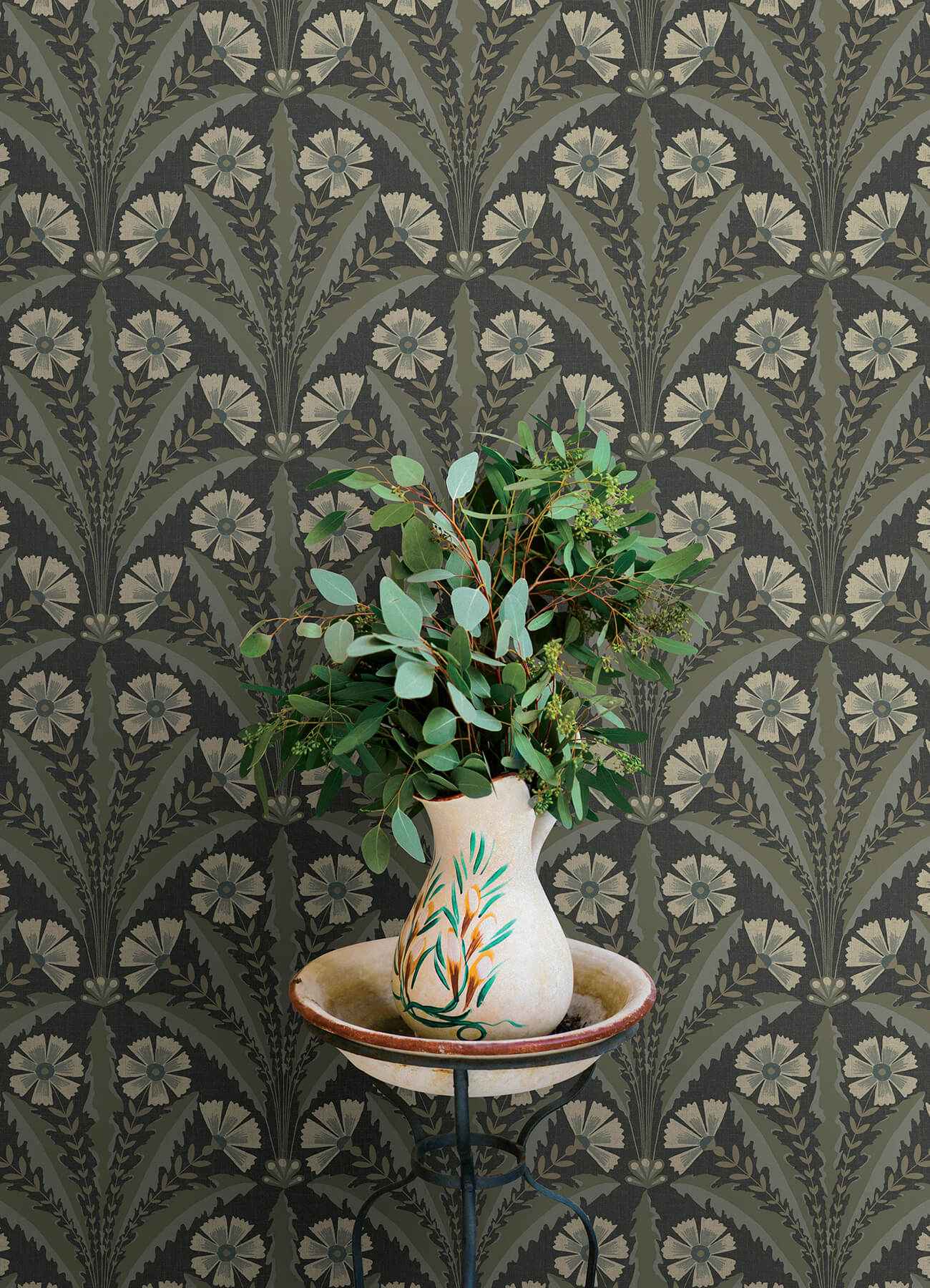 Tap Root Charcoal Floral Damask Wallpaper - York Wallcoverings - 4169-27601