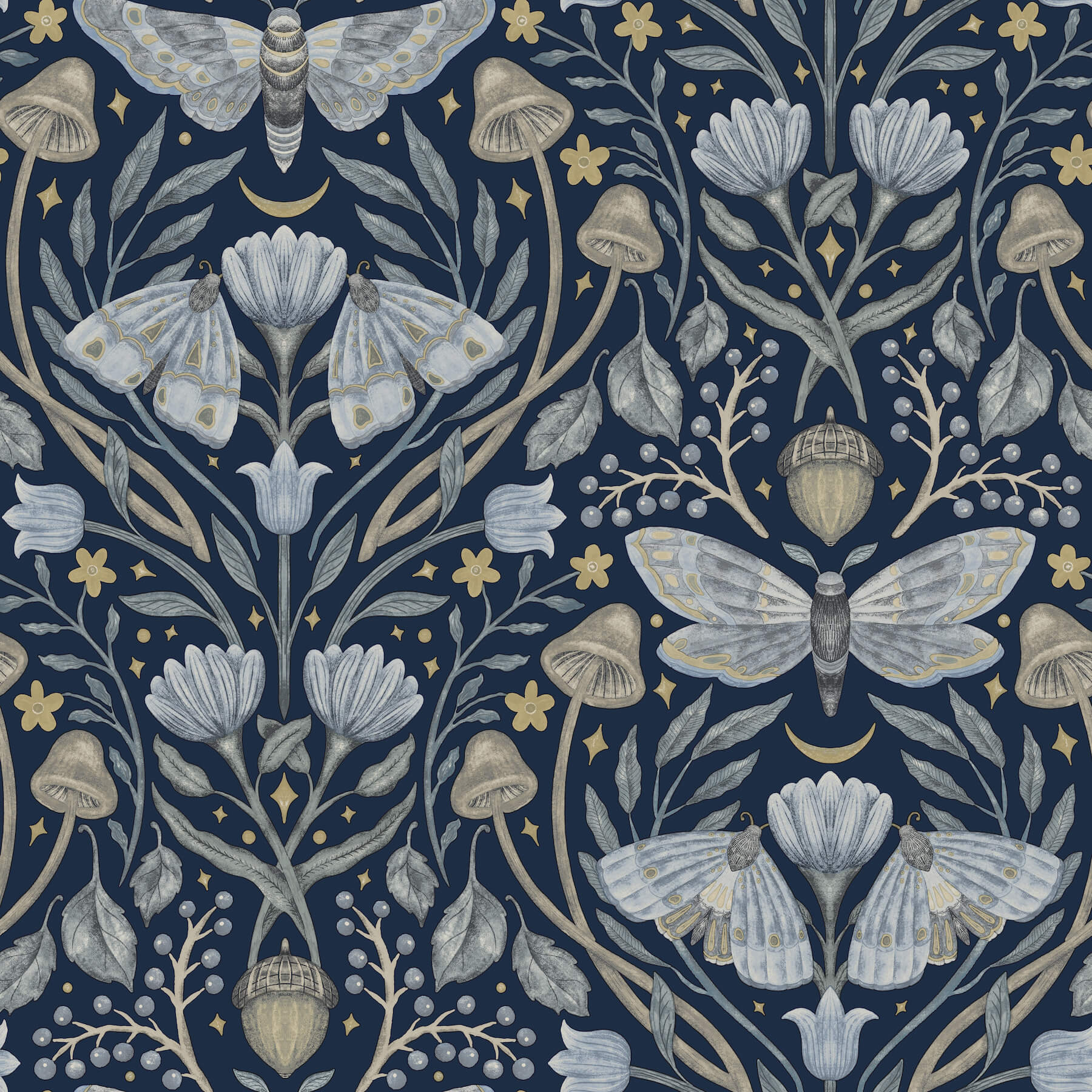 mystic-moth-navy-forest-magic-wallpaper-york-wallcoverings-4169-83118 - York Wallcoverings Wallpaper