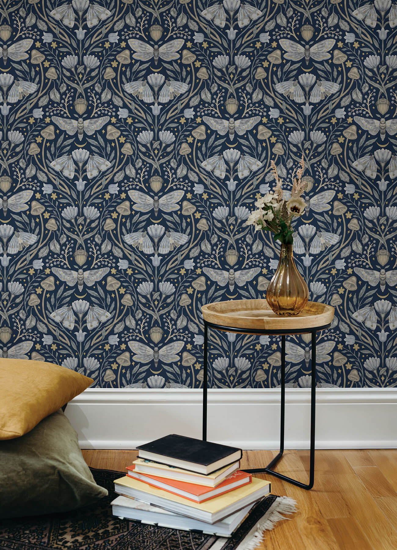 mystic-moth-navy-forest-magic-wallpaper-york-wallcoverings-4169-83118 - York Wallcoverings Wallpaper