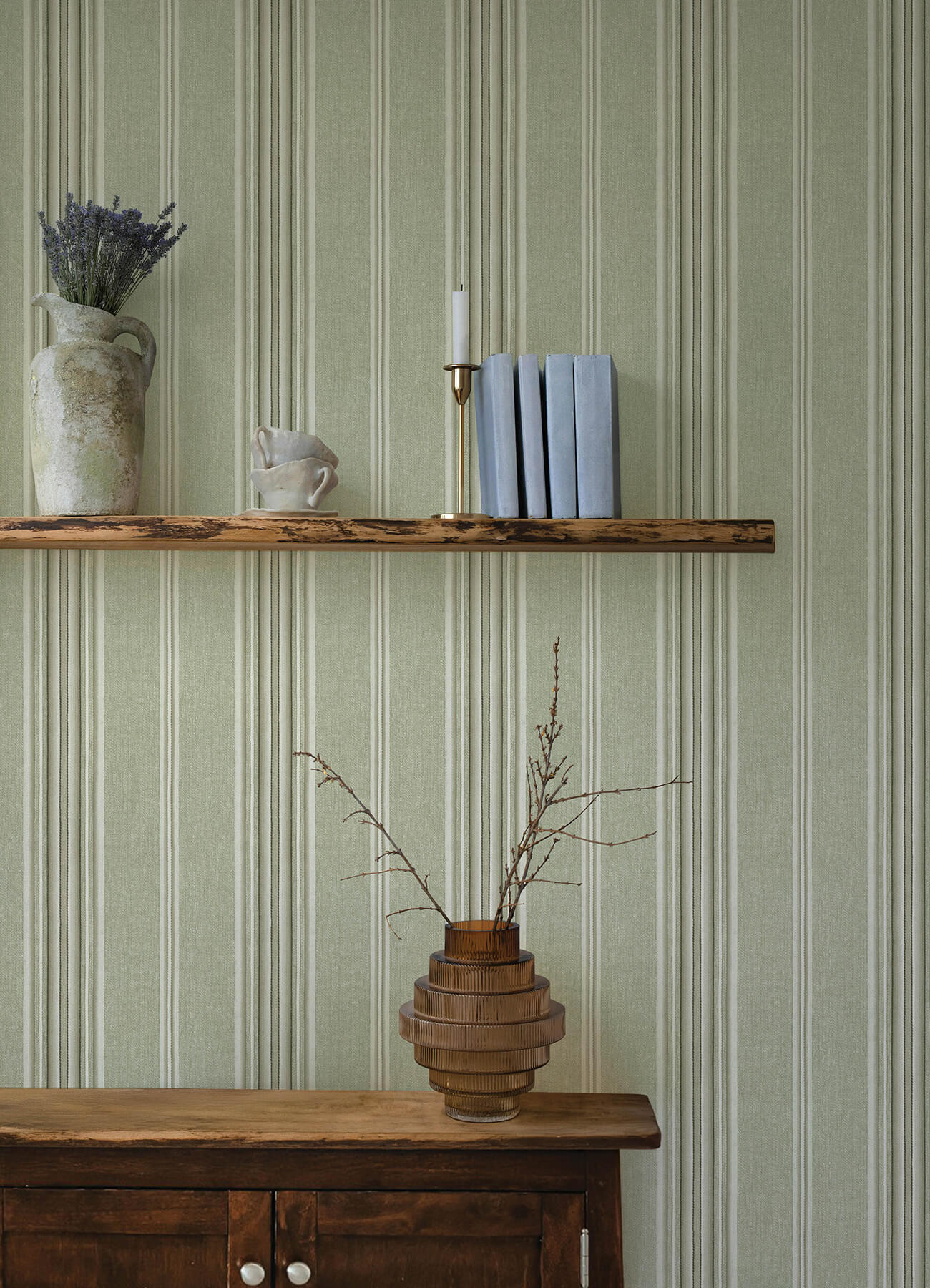 calvados-moss-linen-stripe-wallpaper-york-wallcoverings-4169-83121 - York Wallcoverings Wallpaper
