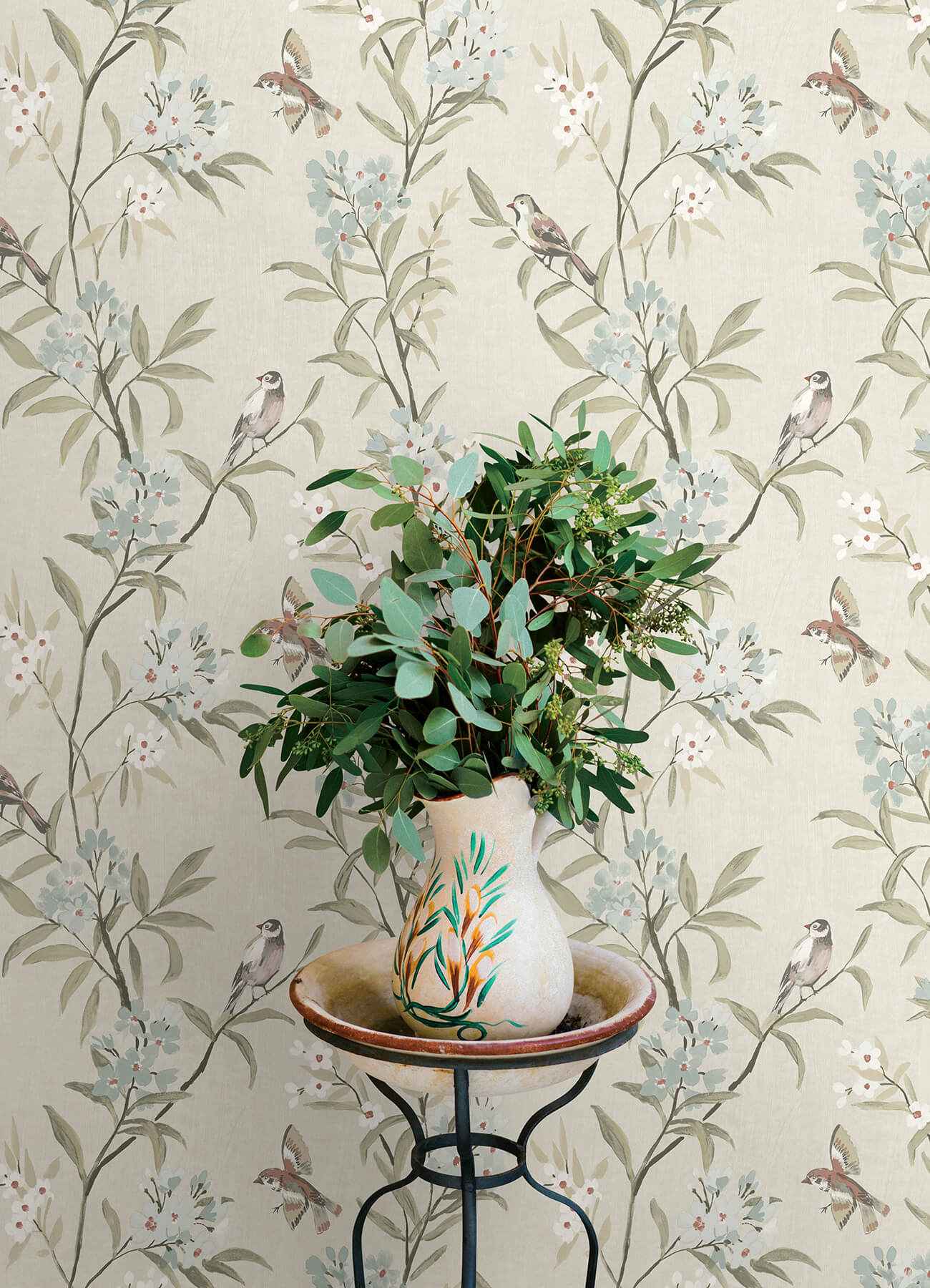 Tea Olive Beige Finch Frolic Wallpaper - York Wallcoverings - 4169-83137 - York Wallcoverings Wallpaper