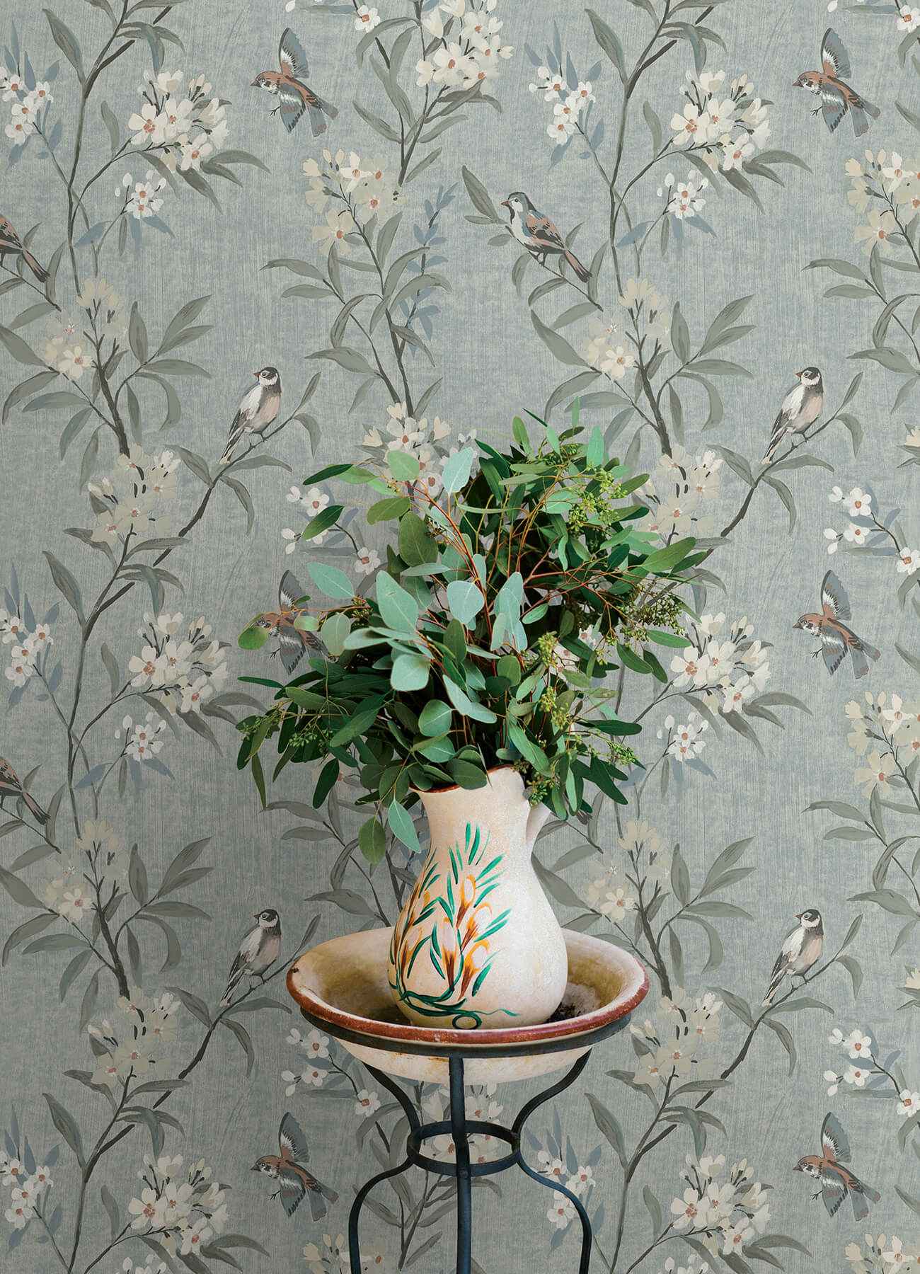 Tea Olive Blue Finch Frolic Wallpaper - York Wallcoverings - 4169-83139 - York Wallcoverings Wallpaper