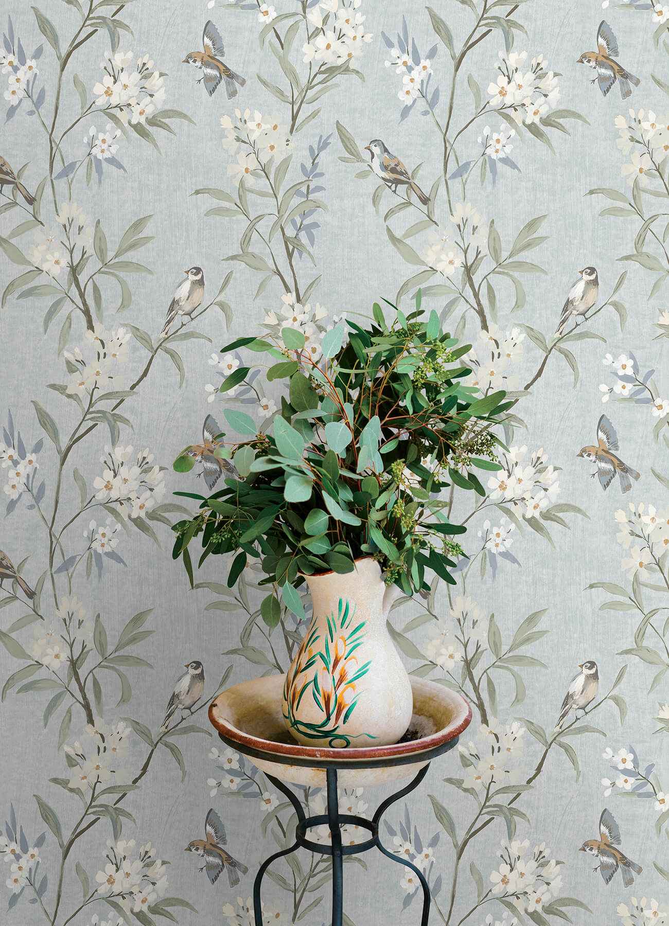 Tea Olive Light Blue Finch Frolic Wallpaper - York Wallcoverings - 4169-83140