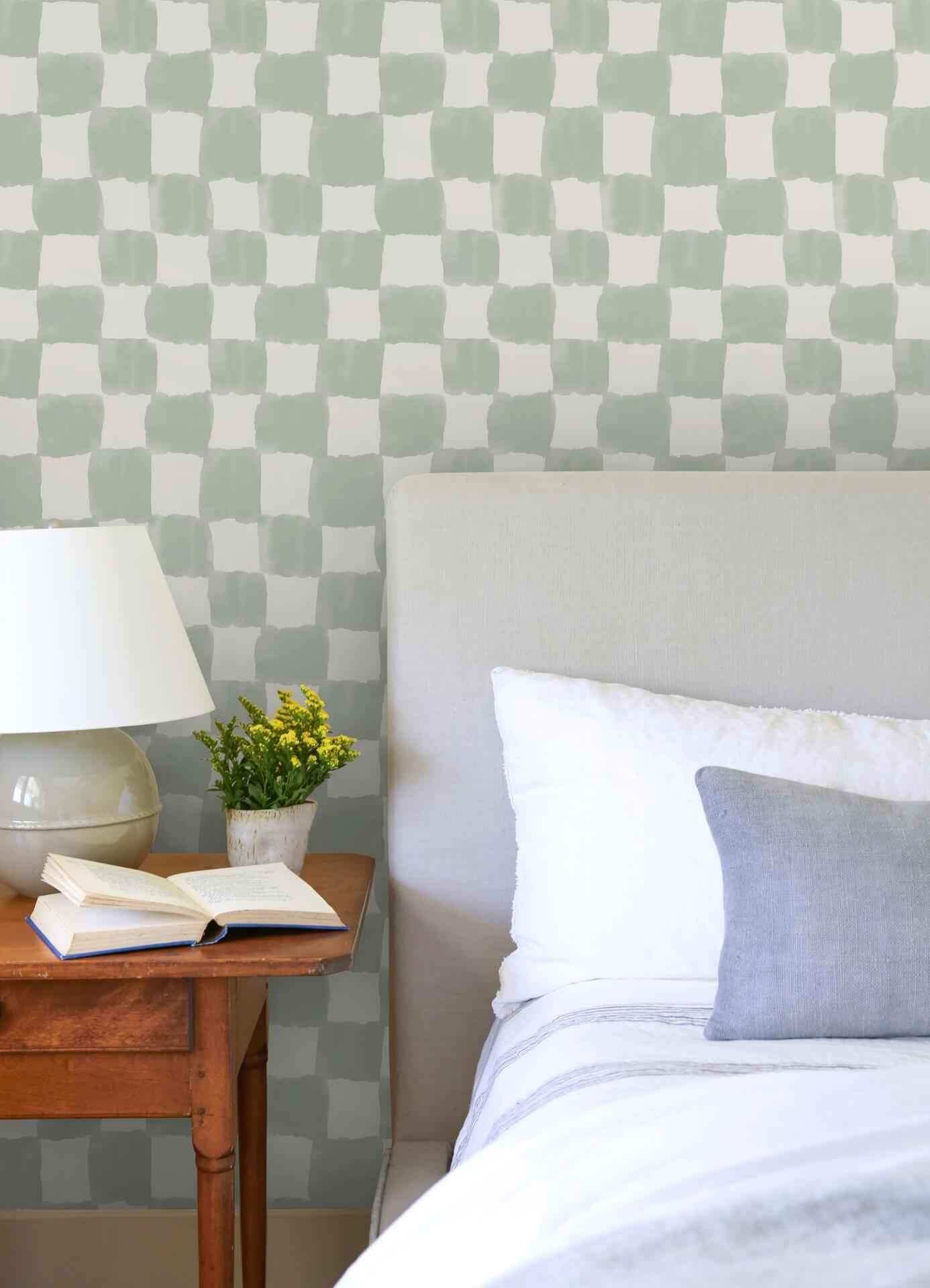Tess Watercolor Checker Sage Green Peel - York Wallcoverings - RMWS1316 - York Wallcoverings Wallpaper