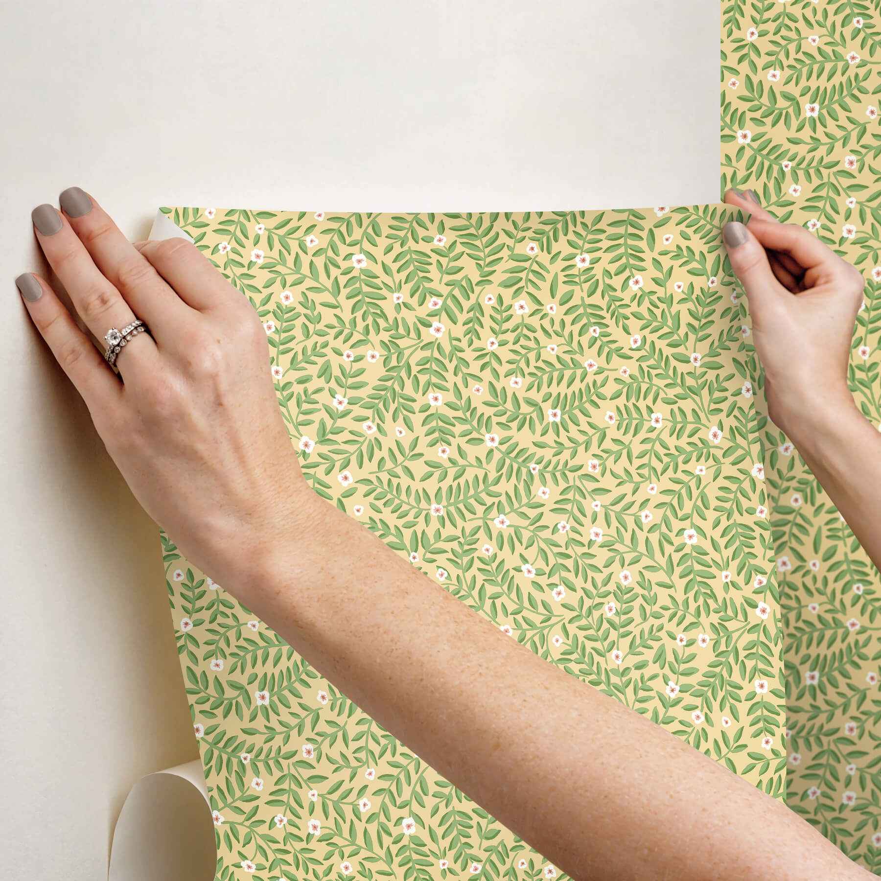 Elodie Gold Petite Floral Premium Peel + Stick Wallpaper - York Wallcoverings - PSW1671RL - York Wallcoverings Wallpaper