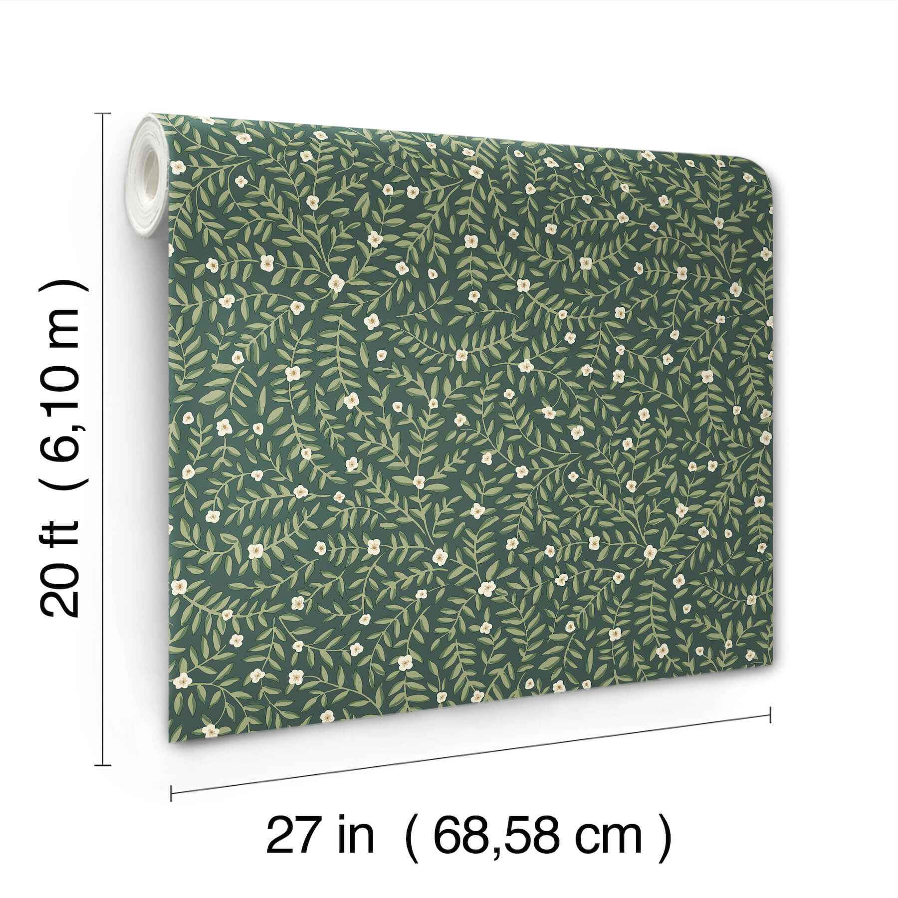 Elodie Evergreen Petite Floral Premium Peel + Stick Wallpaper - York Wallcoverings - PSW1674RL - York Wallcoverings Wallpaper