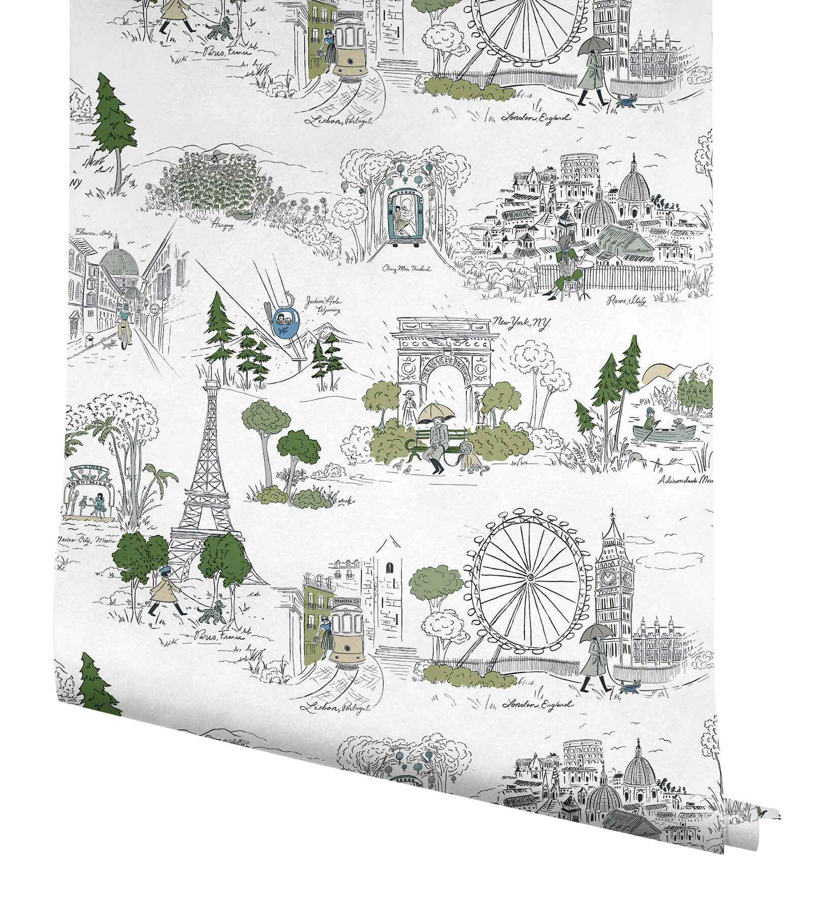 Travel Sketches Blue Globetrotter Premium Peel + Stick Wallpaper - York Wallcoverings - PSW1682RL
