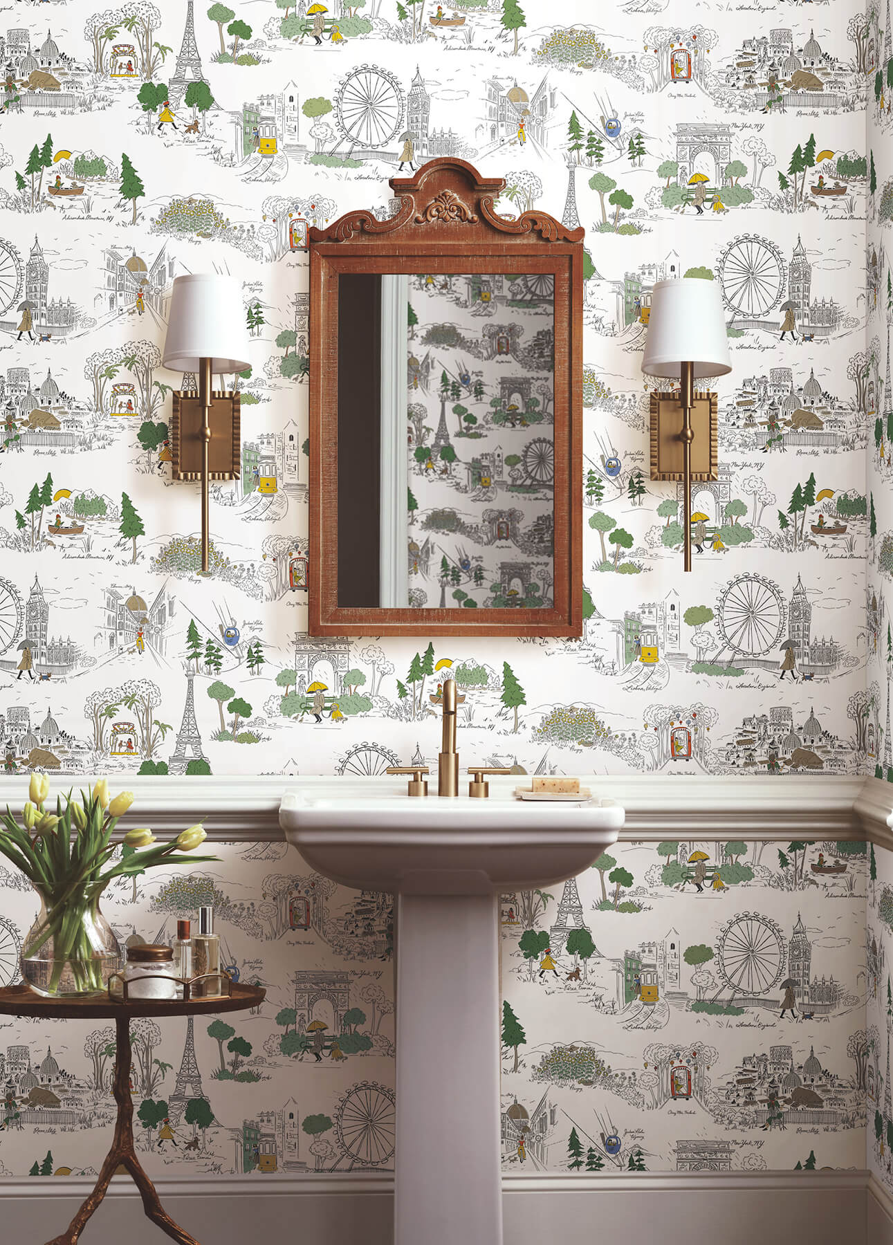 travel-sketches-yellow-globetrotter-premium-peel-stick-wallpaper-york-wallcoverings-psw1683rl - York Wallcoverings Wallpaper