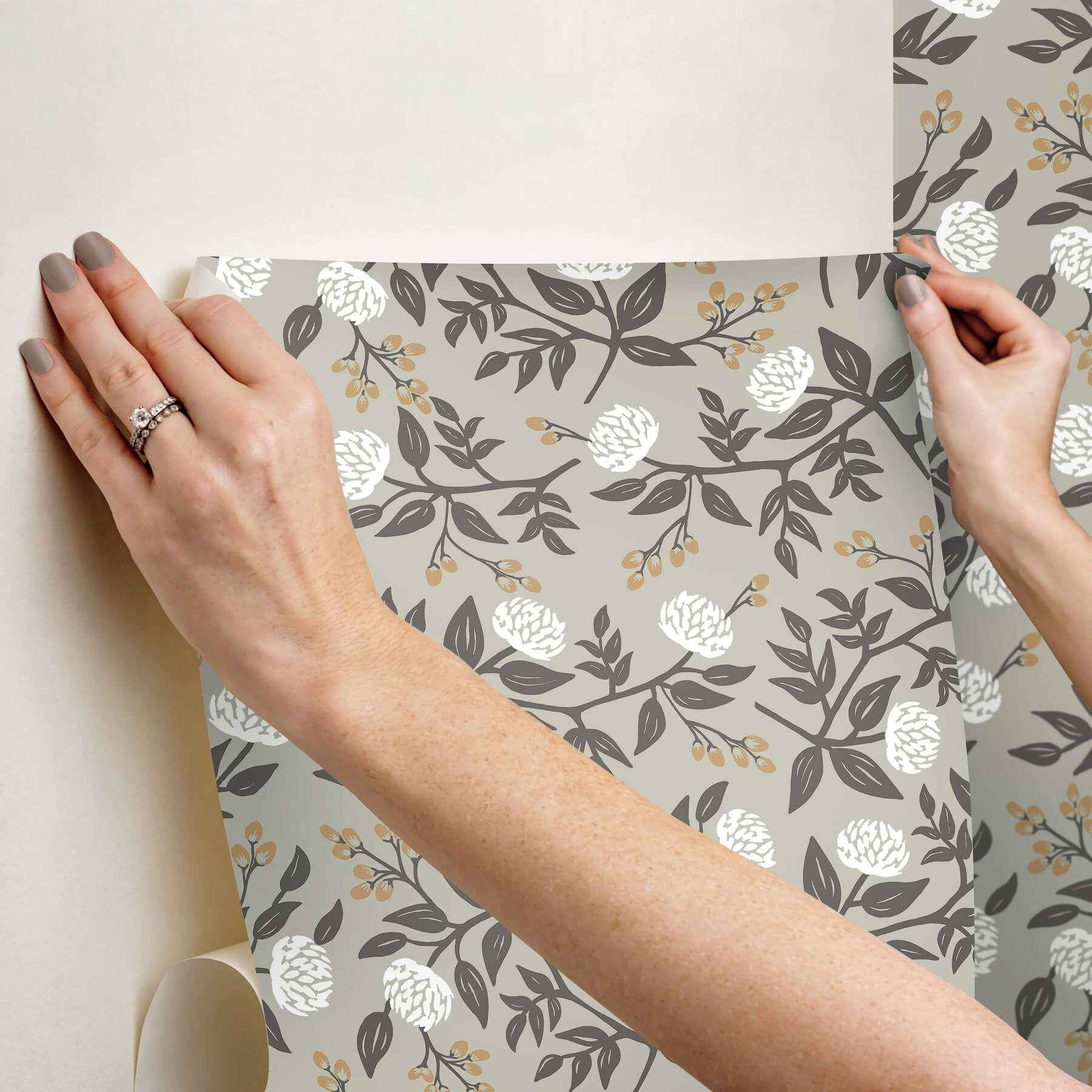 Peonies Grey Floral Premium Peel + Stick Wallpaper - York Wallcoverings - PSW1688RL - York Wallcoverings Wallpaper