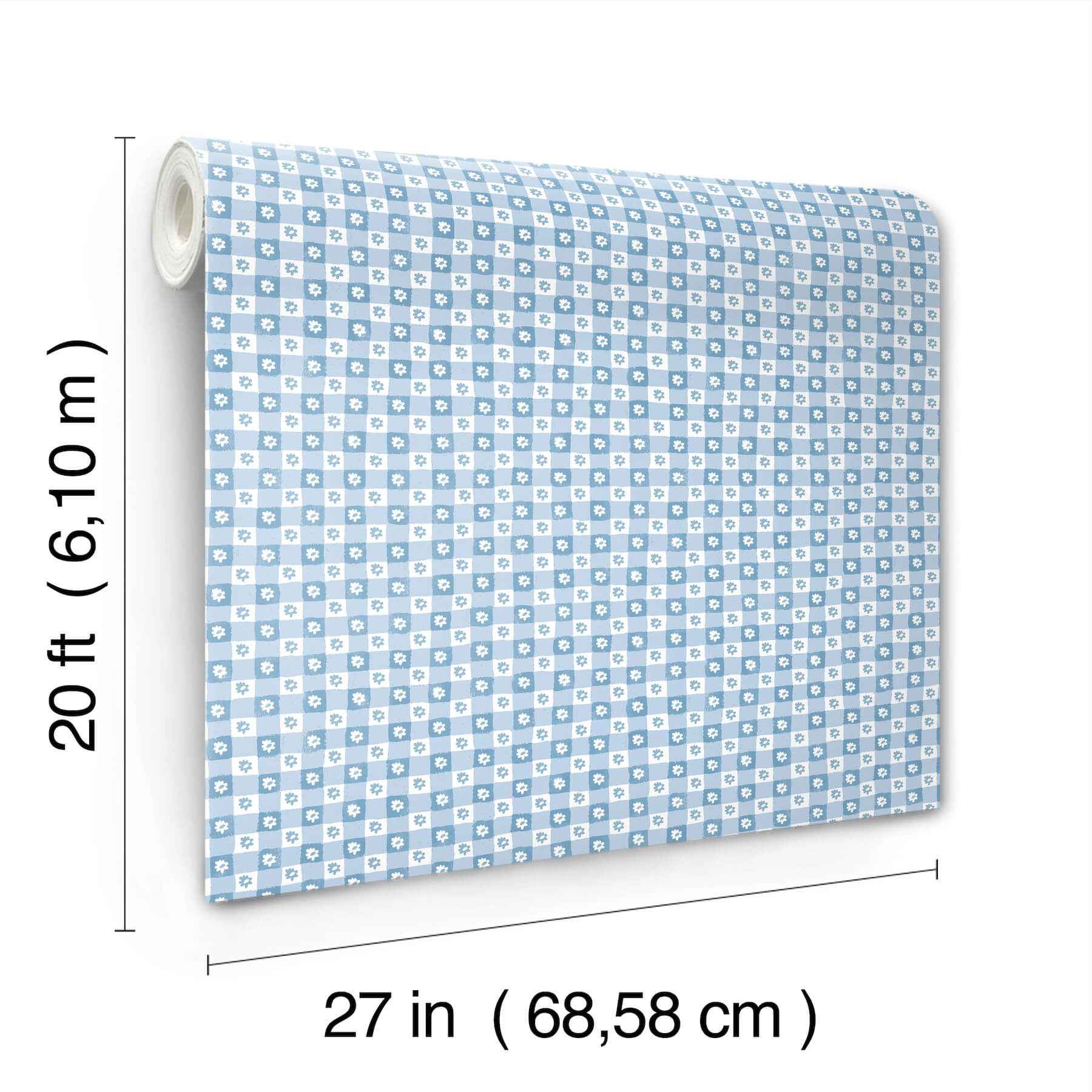 Daisy Gingham Blue Floral Check Premium Peel + Stick Wallpaper - York Wallcoverings - PSW1689RL - York Wallcoverings Wallpaper