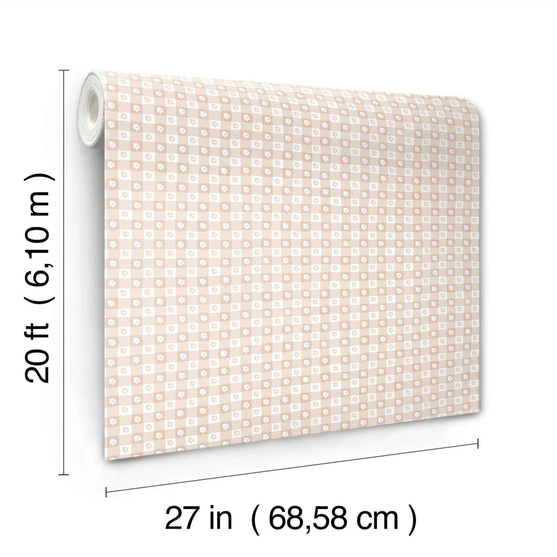 Daisy Gingham Blush Floral Check Premium Peel + Stick Wallpaper - York Wallcoverings - PSW1690RL - York Wallcoverings Wallpaper