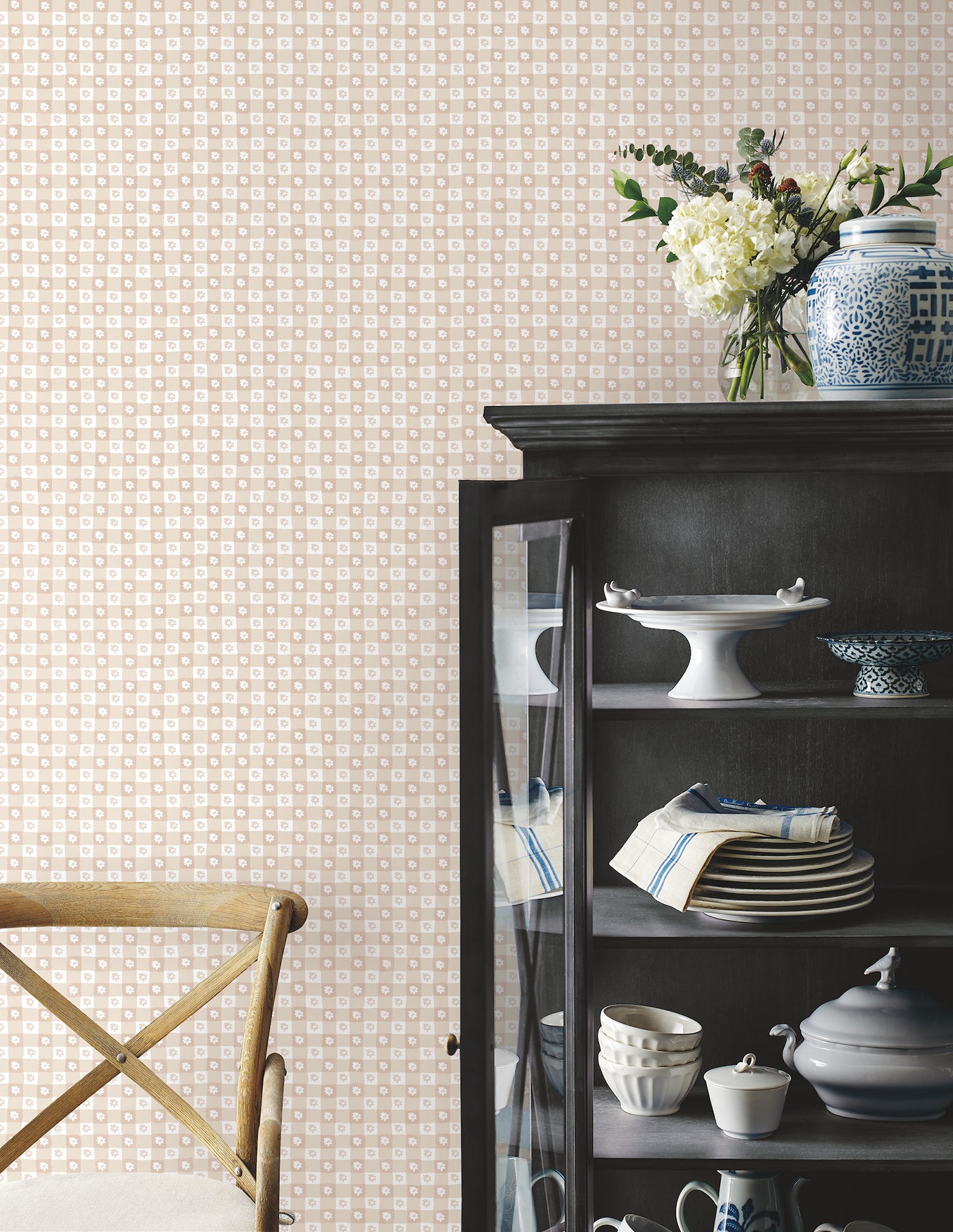 daisy-gingham-blush-floral-check-premium-peel-stick-wallpaper-york-wallcoverings-psw1690rl
