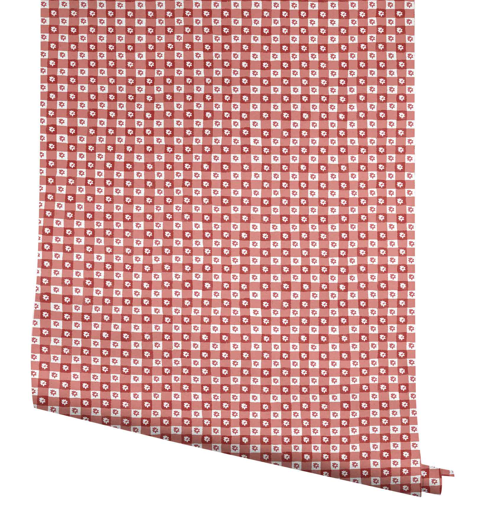 Daisy Gingham Red Floral Check Premium Peel + Stick Wallpaper - York Wallcoverings - PSW1691RL