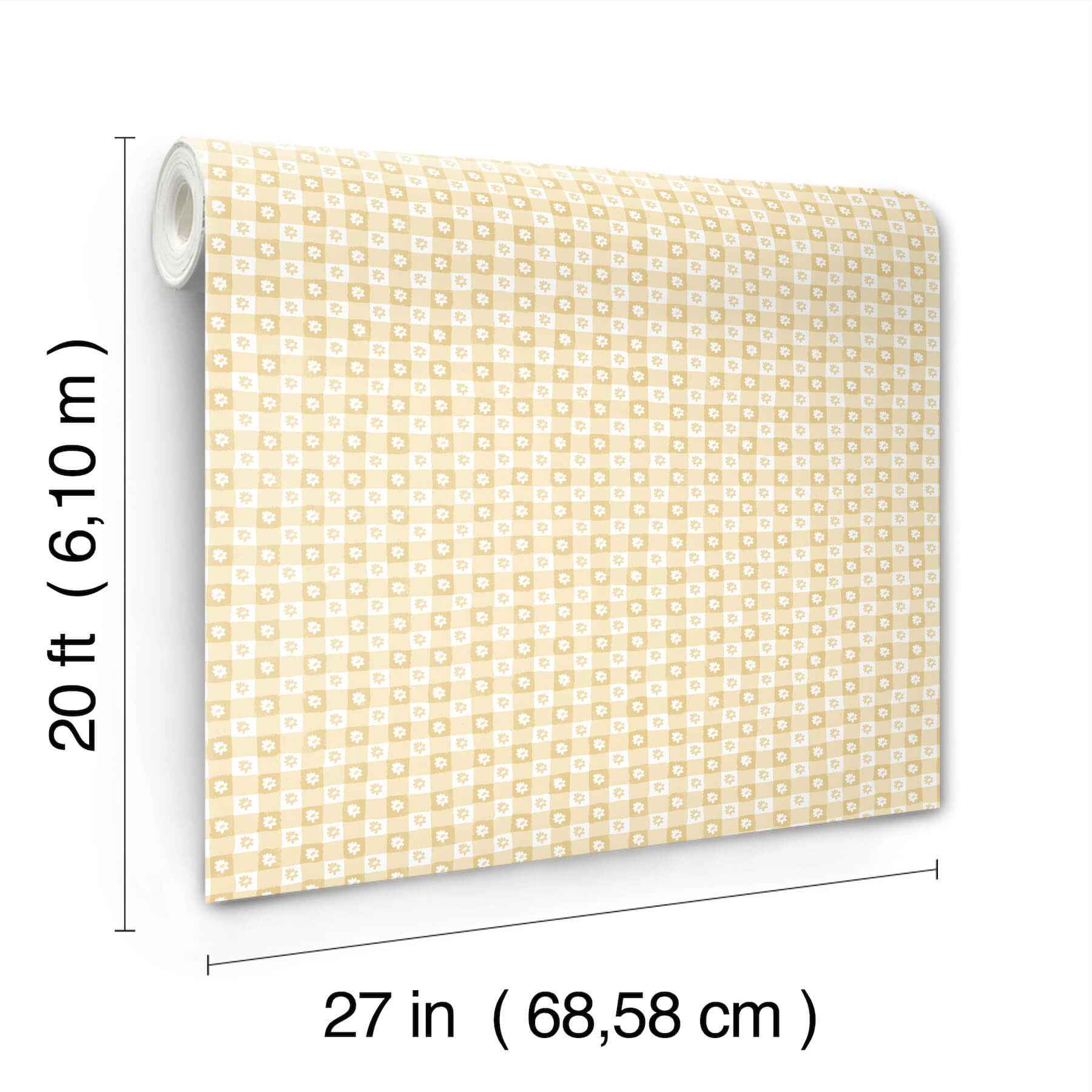 Daisy Gingham Yellow Floral Check Premium Peel + Stick Wallpaper - York Wallcoverings - PSW1692RL - York Wallcoverings Wallpaper