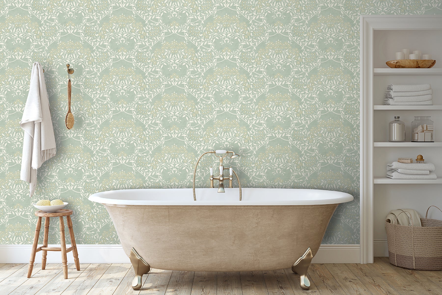penelope-green-floral-damask-wallpaper-york-wallcoverings-ah100195ah - York Wallcoverings Wallpaper