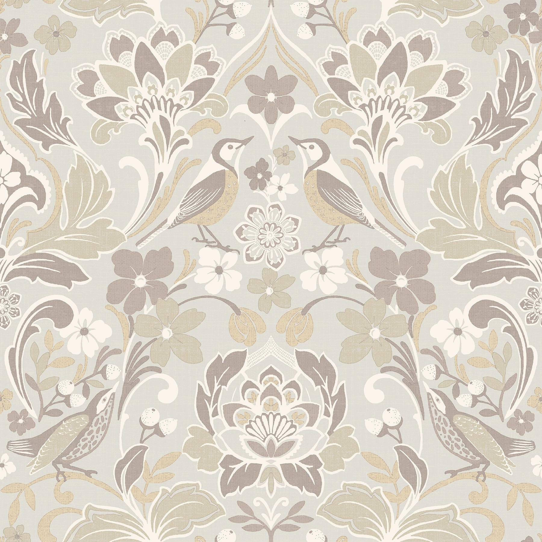 birdy-neutral-nuthatch-floral-wallpaper-york-wallcoverings-ah100196ah - York Wallcoverings Wallpaper