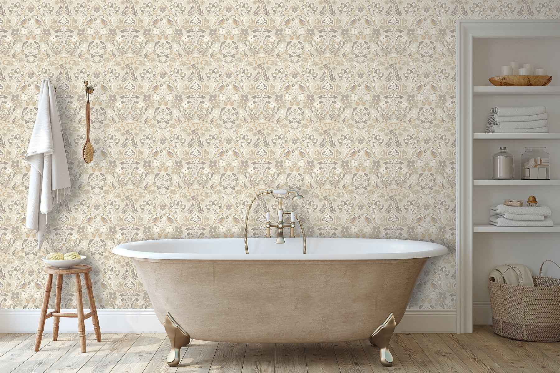 Birdy Neutral Nuthatch Floral Wallpaper - York Wallcoverings - AH100196AH - York Wallcoverings Wallpaper