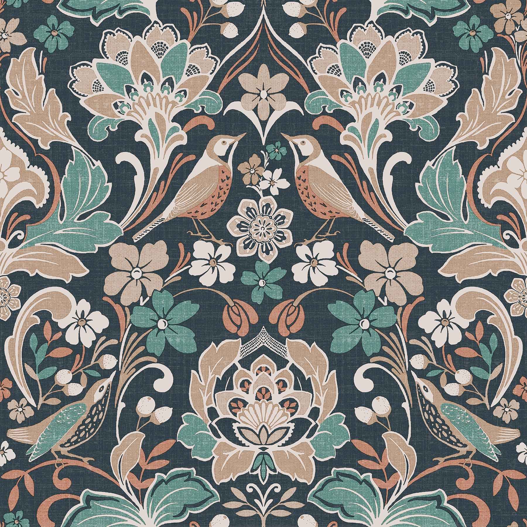 Birdy Navy Nuthatch Floral Wallpaper - York Wallcoverings - AH100197AH - York Wallcoverings Wallpaper