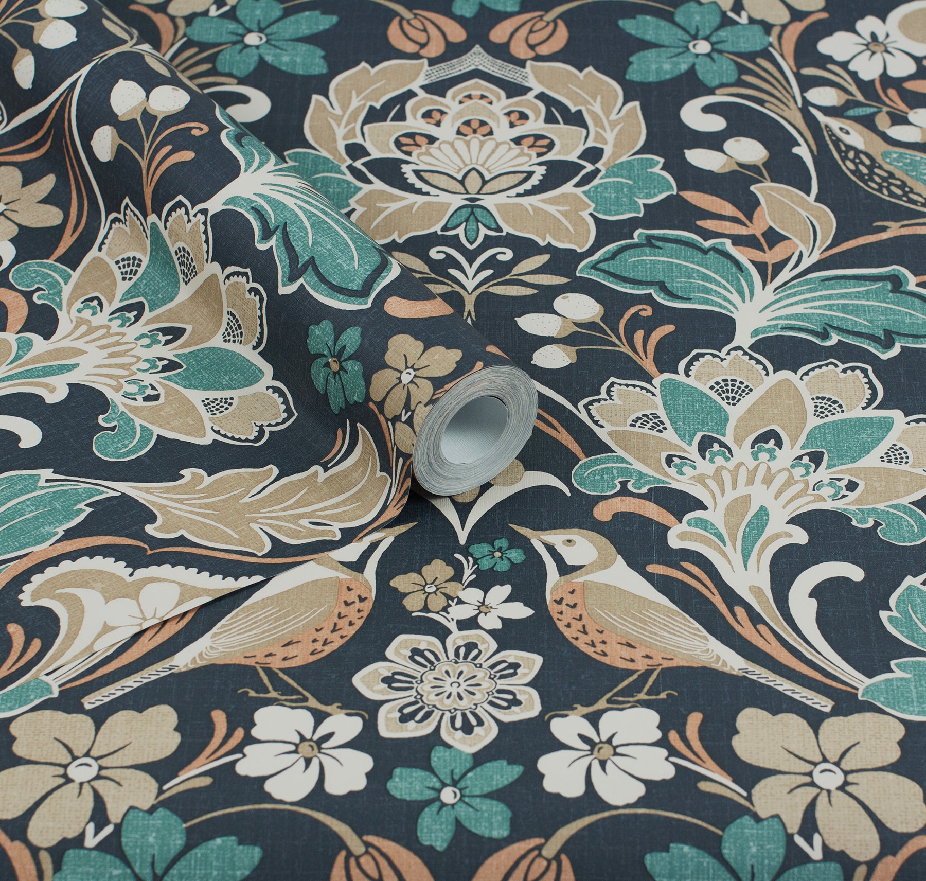 birdy-navy-nuthatch-floral-wallpaper-york-wallcoverings-ah100197ah - York Wallcoverings Wallpaper