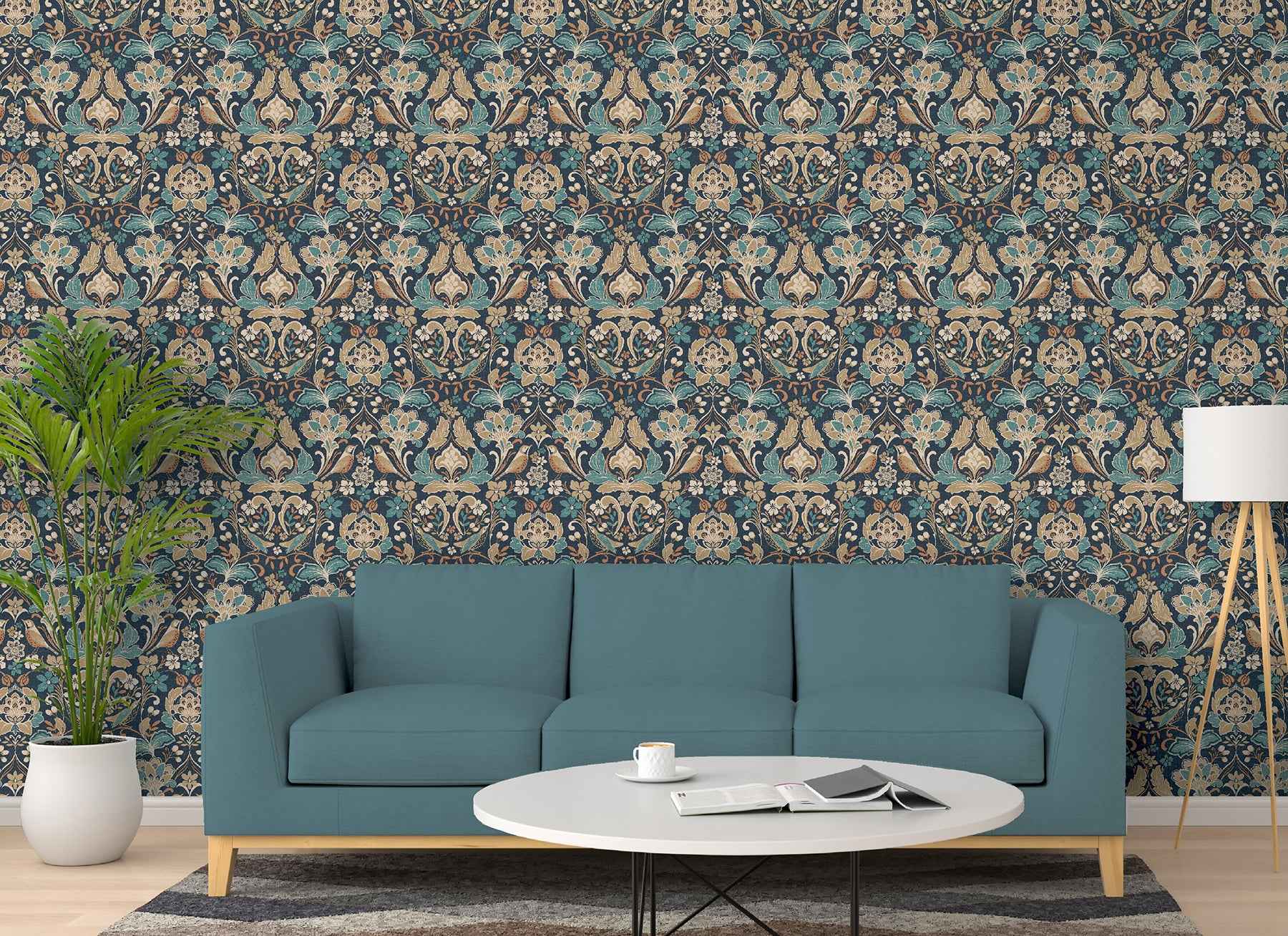 Birdy Navy Nuthatch Floral Wallpaper - York Wallcoverings - AH100197AH - York Wallcoverings Wallpaper
