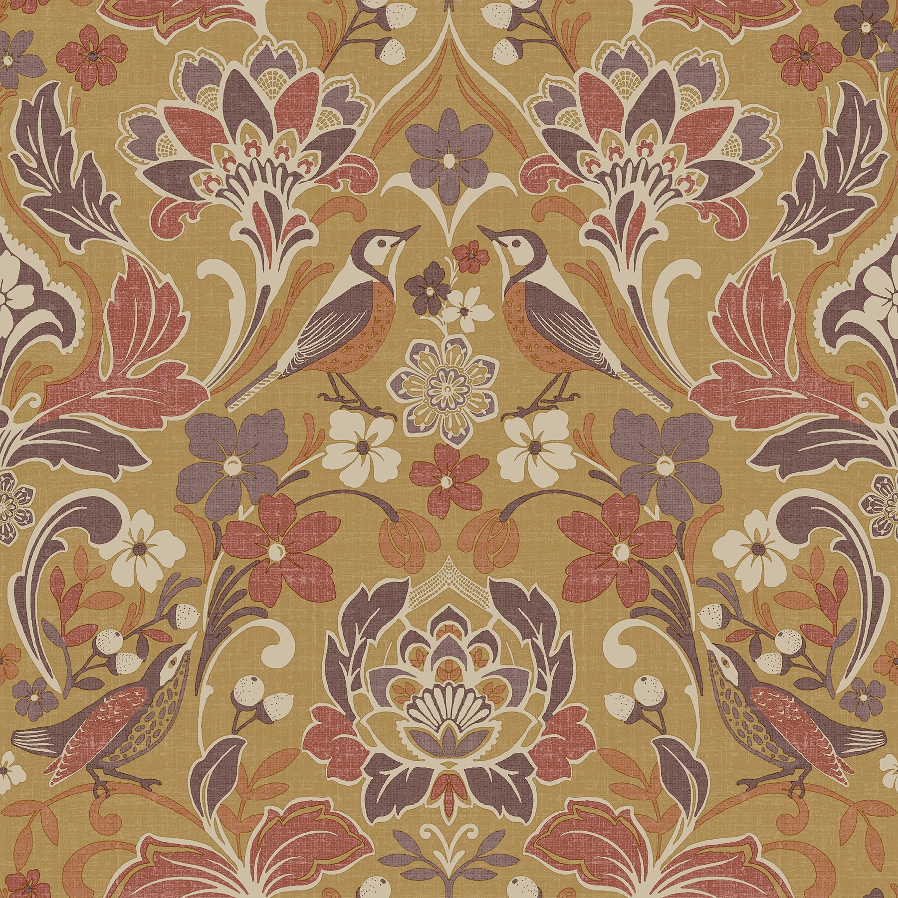 birdy-yellow-nuthatch-floral-wallpaper-york-wallcoverings-ah100198ah - York Wallcoverings Wallpaper