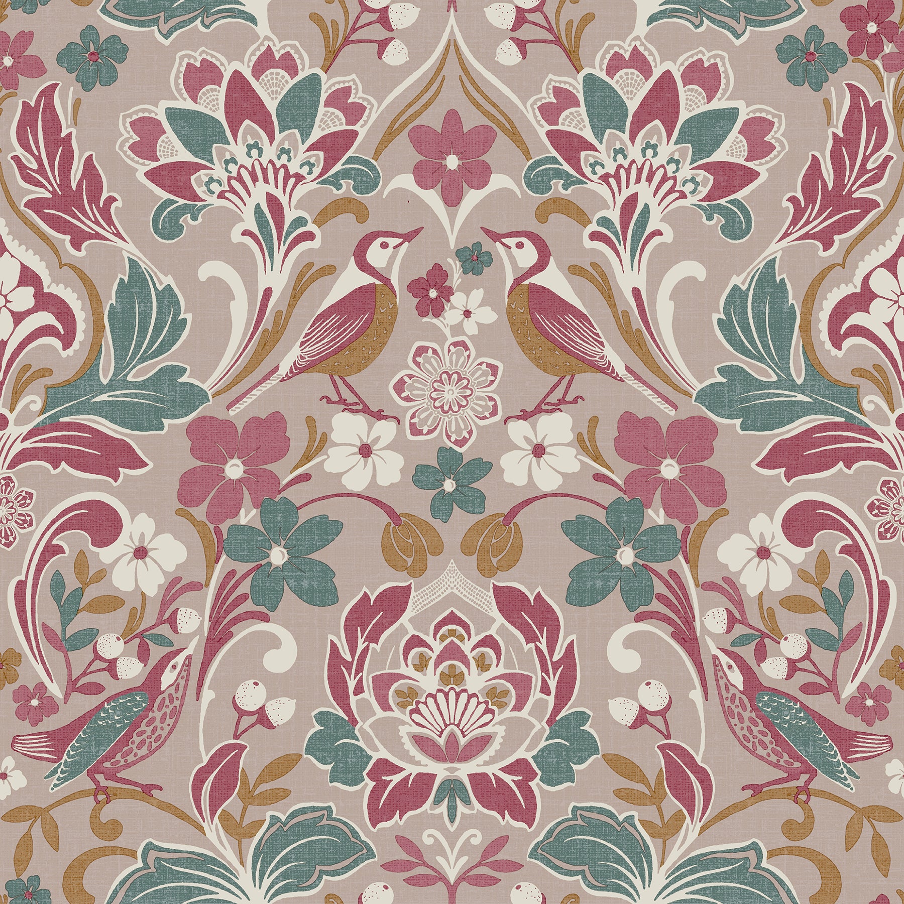 birdy-pink-nuthatch-floral-wallpaper-york-wallcoverings-ah100199ah - York Wallcoverings Papel pintado