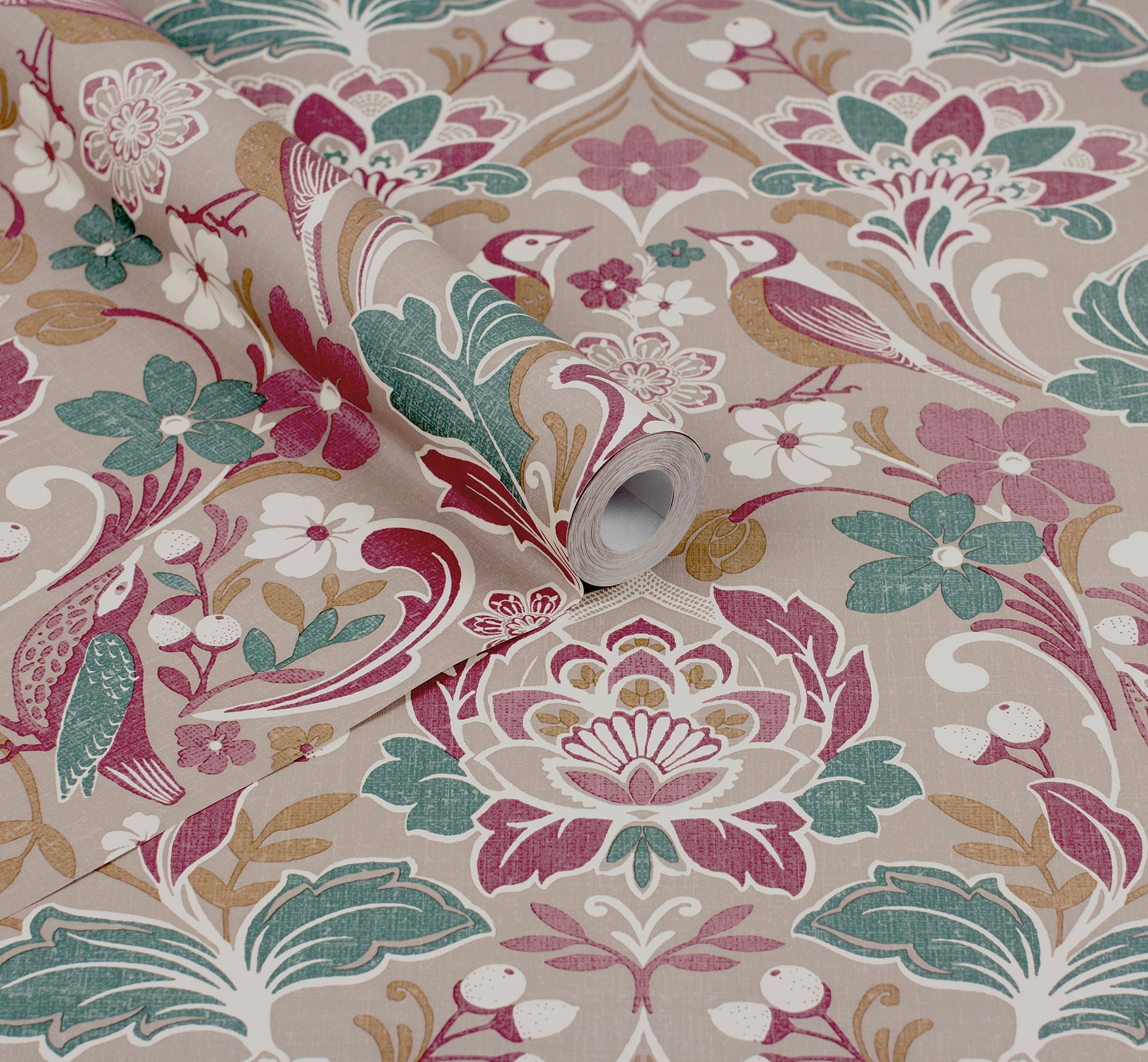 birdy-pink-nuthatch-floral-wallpaper-york-wallcoverings-ah100199ah - York Wallcoverings Wallpaper